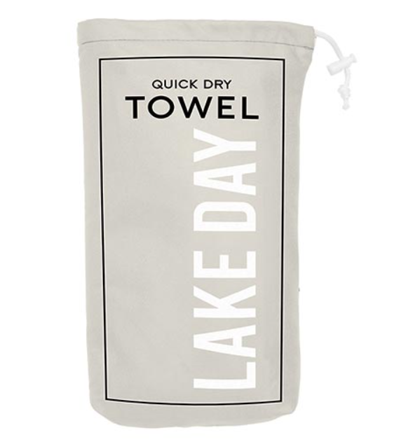 78 Inch Long Gray Quick Dry Beach Towel With White Lake Day Phrase with Free Bag