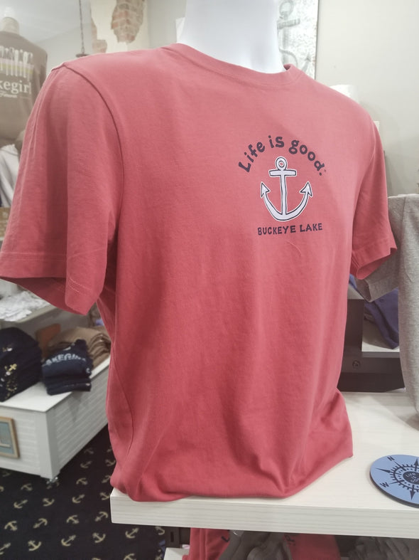 Red Classic Fit Round Neck Shirt With Anchor Design on the Front and Buckeye Lake Phrase