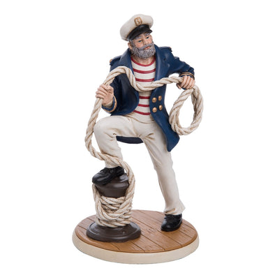 9.75 Inch Resin Figurine Featuring a Ship's Captain with White  Hat and Holding a Rope Figure