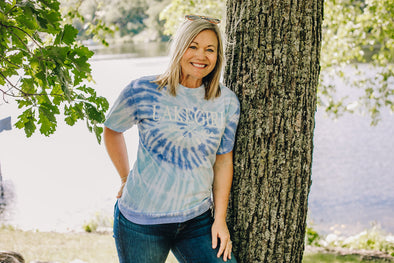 Relaxed Fit Crew Neck Short Sleeve Tie Dye Tee With Crossed Paddles Design and Lake Girl Phrase
