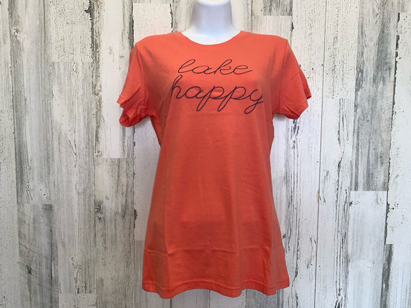 Classic Round Neck Porcelain Rose Short Sleeve Tee With Lake Happy Phrase