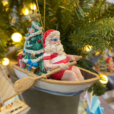 4 Inch Santa Claus Boating With Christmas Tree on His Back Christmas Ornament