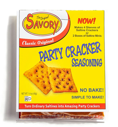 Yellow Box With The Original Savory Party Cracker Seasoning Inside