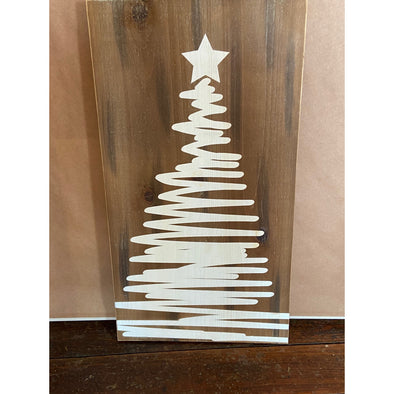 22  Inch Wooden Screable Leaner Featuring White Christmas Tree Art Design with Star on the Top