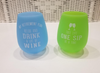 Blue And Green Silicone Stemless Wine Glass Drinkware With Lake Sayings
