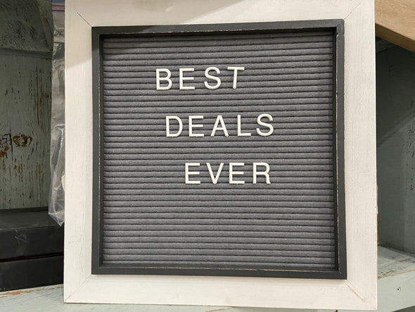 13 inch Gray Letter Board with Black Wooden Frame Featuring "Best Deals Ever" Sentiment 