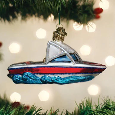 4.25 Inch Christmas Holiday Ornament Featuring Ski Boat Design
