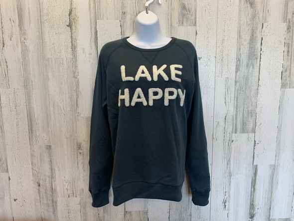 Crew Neck Long Sleeve Sweatshirt With Lake Hppy Phrase Design