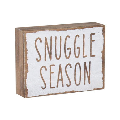 4 Inch Diistressed White Wooden Block Sign Featuring "Snuggle Season" Sentiment