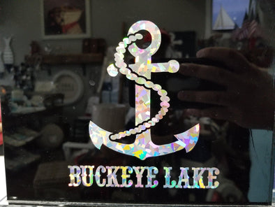 Sparkle Anchor And Rope Vinyl Auto Decal Imprinted With Buckeye Lake Phrase
