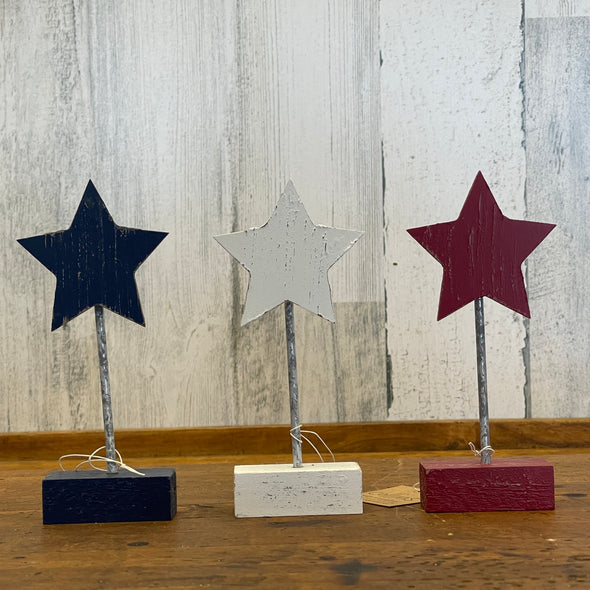 6 Inch Tall Rustic Red, White, and Blue Stars on Base