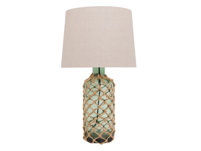 Table Lamp Featuring Green Glass Bottle Cylindrical Buoy Base Design