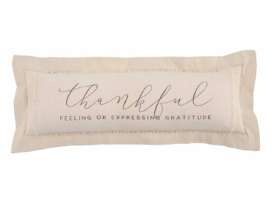 33.5 Inch Off White Cotton Throw Pillow Featuring "Thankful Feeling or Expressing Gratitude" Sentiment