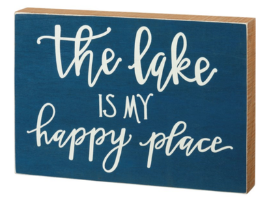 13 Inch Wooden Box Sign Featuring "The Lake is My Hapy Place" Sentiment
