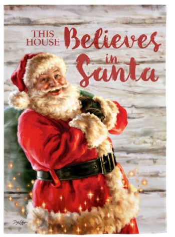 18 Inch Red Garden Suede Flag With Santa Clause Design and This House Believes in Santa Phrase