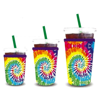 Coffee Insulator Sleeve With Colorful Spiral Tie Dye Pattern