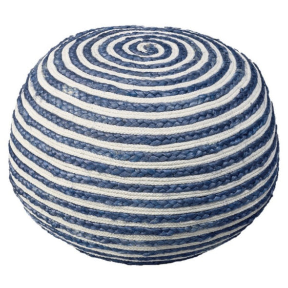 20 inch Navy and White Striped Two Tone Braided Blue Pouf Ottoman