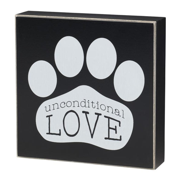 6 Inch Black Box Sign Featuring Dog Print Design with "Unconditional Love" Sentiment