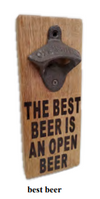 Vintage Small Wooden Bottle Opener With  Rustic Finish And Drinking Sayings