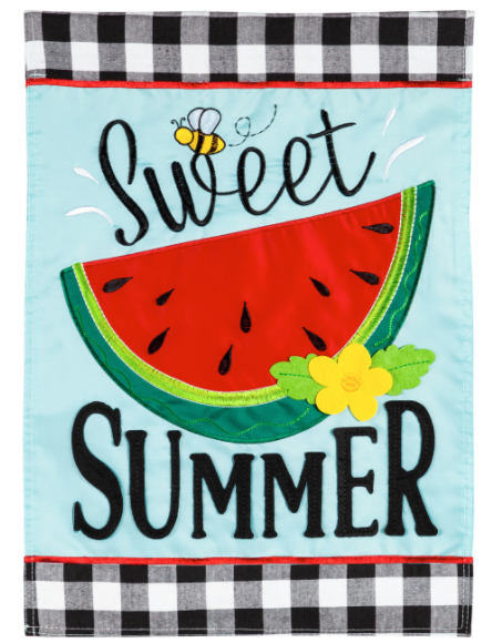 18 Inch Surf Garden Applique Flag With Watermelon Design and Sweet Summer Phrase