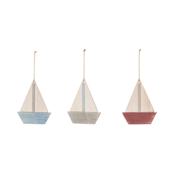 4 Inch Red, Gray and Blue Ornament Featuring Sailboat Ornament