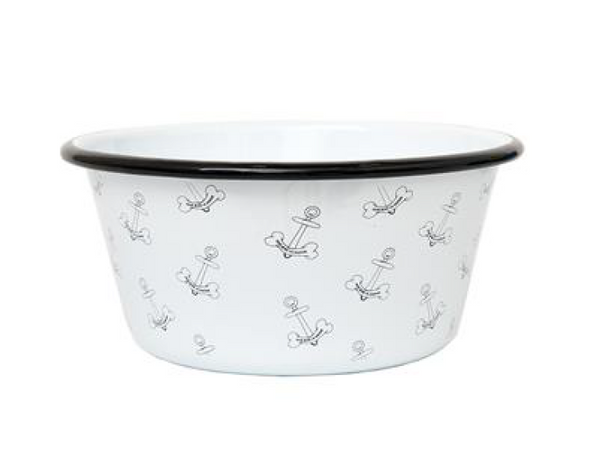 White Pet Bowl With  Mini Dog Bone Anchor Design