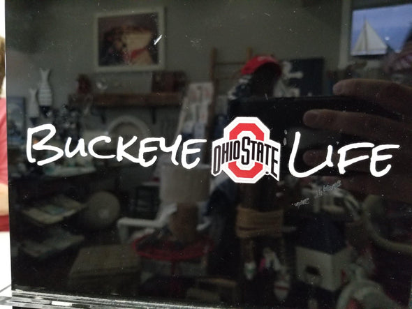 Ohio State Logo Imprinted With White Buckeye Life Vinyl Auto Decal