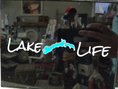 White Lake Life Phrase With Blue Buckeye Lake Logo Vinyl Auto Decal