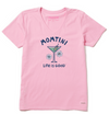 Classic Fit Pink V-Neck Tee With Glass Juice Design and Momtini Life is Good Phrase