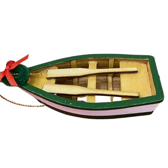 4 Inc4 Inch White and Green Wooden Row Boat With Paddles Ornamenth White and Green Wooden Row Boat With Paddles Ornament