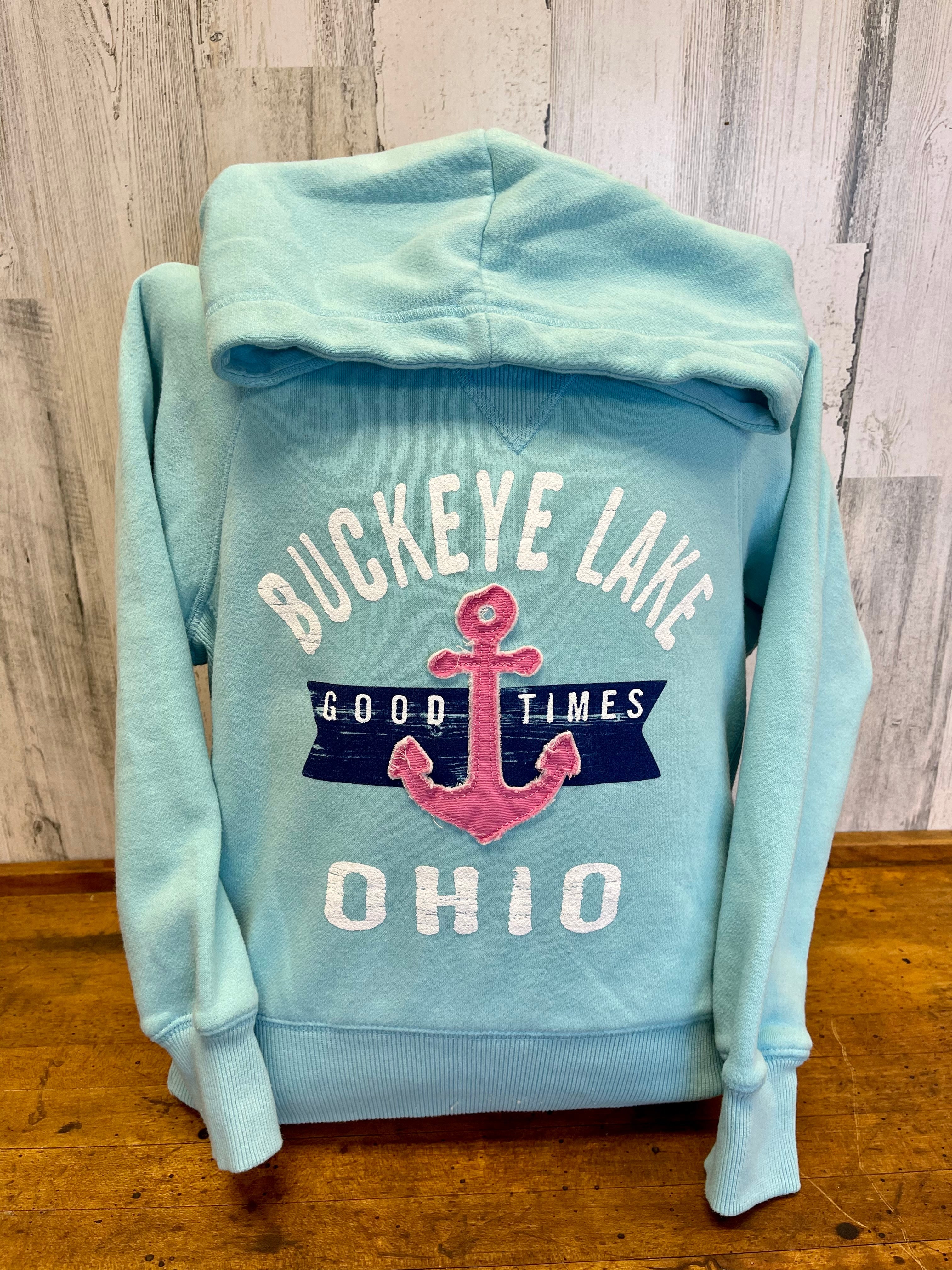 Youth Pullover Long Sleeve Hooded Sweatshirt With Anchor Design and Buckeye Lake Ohio Phrase