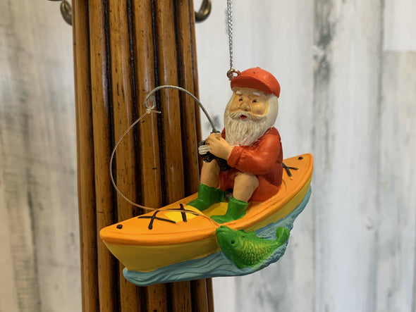 Santa in Kayak Fishing Ornament